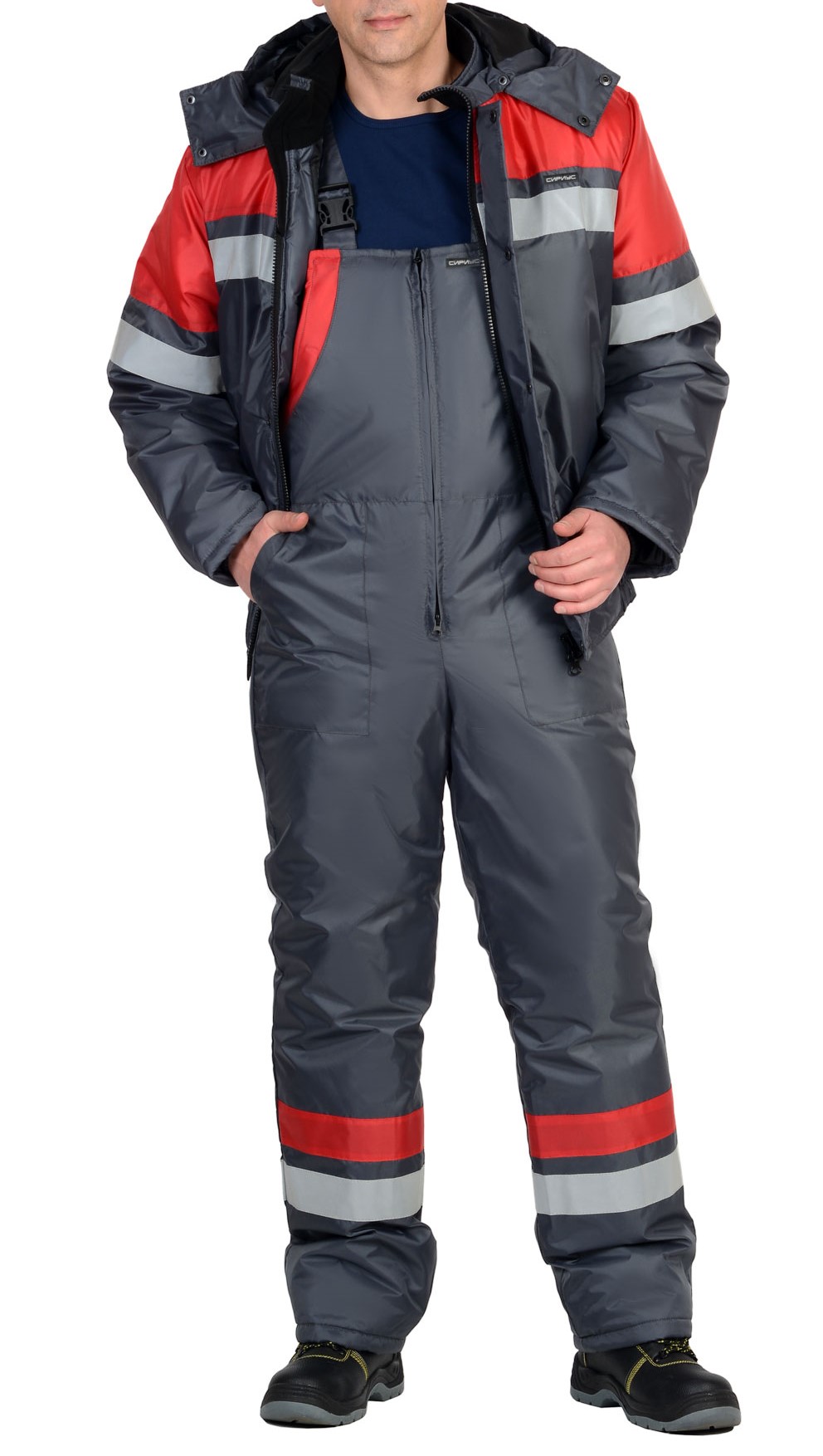 Костюм зимний "С-Орбита" куртка, п/к (синий с вас. / серый с красным), с СОП - фото 1