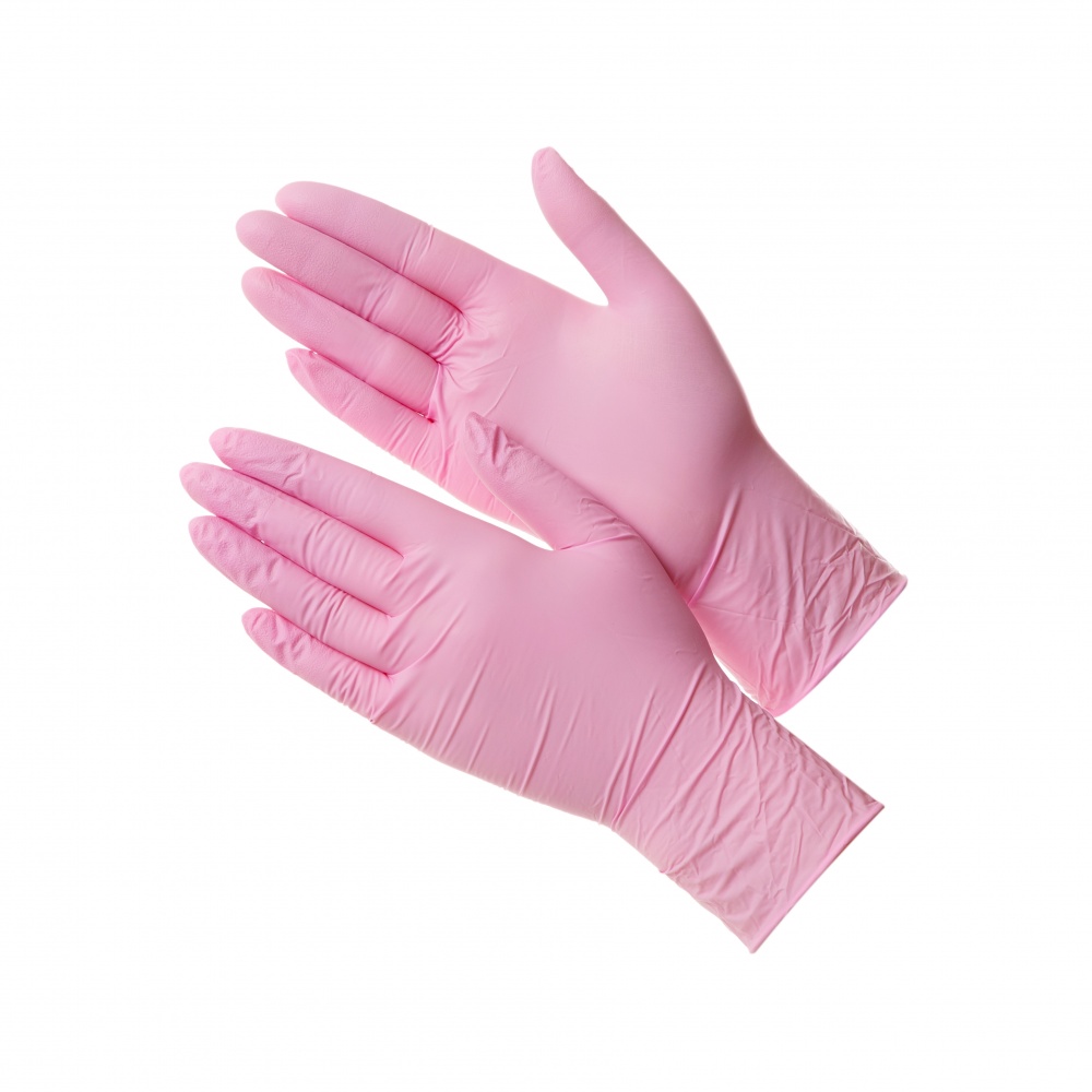 Перчатки нитриловые, розовые, 50пар/100шт (S, M, L, XL) - фото 1