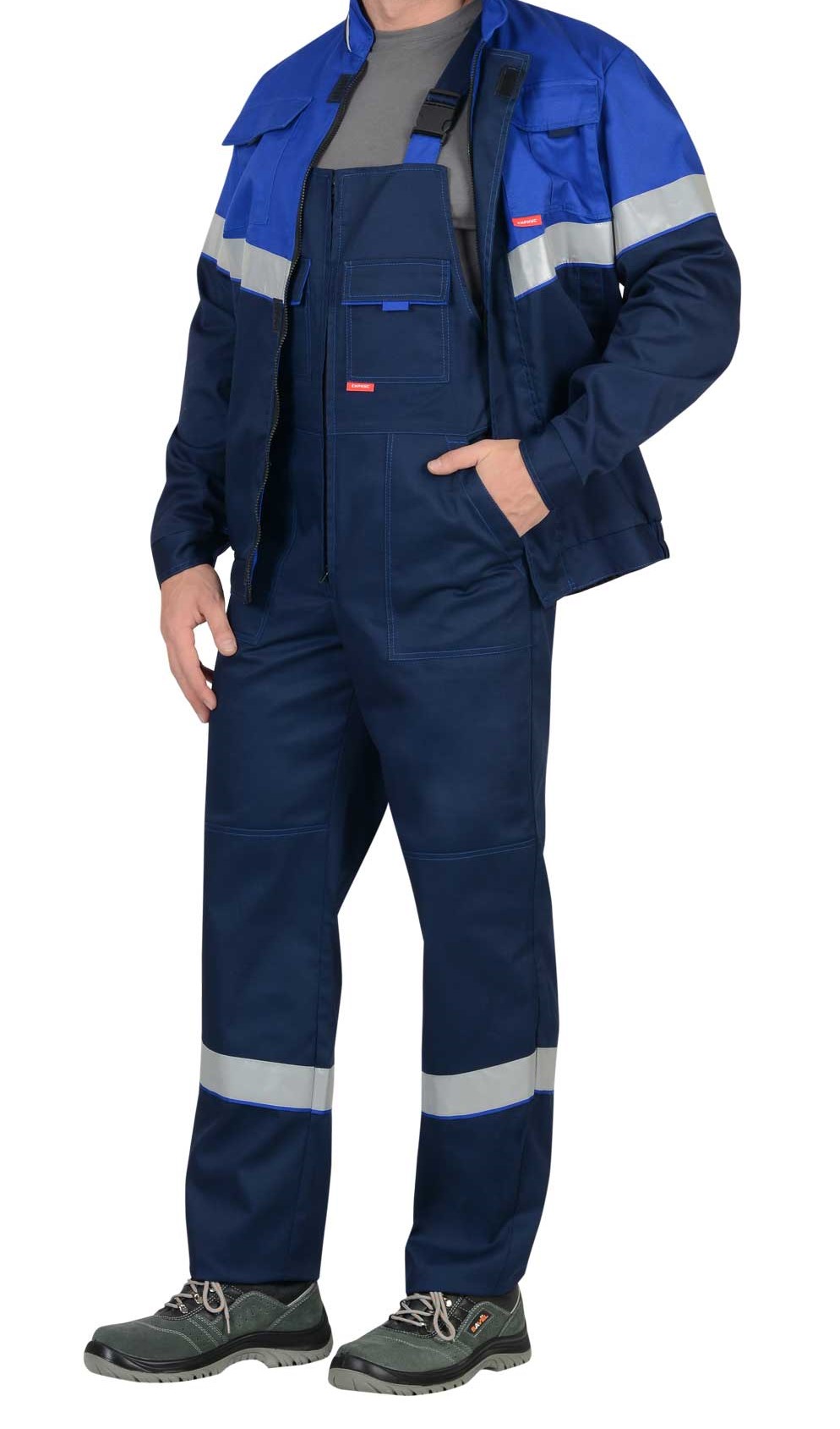 Костюм "С-Навигатор" куртка, брюки / куртка, полукомбинезон, СОП 50мм (серый, синий, лимонный) - б/с - фото 1