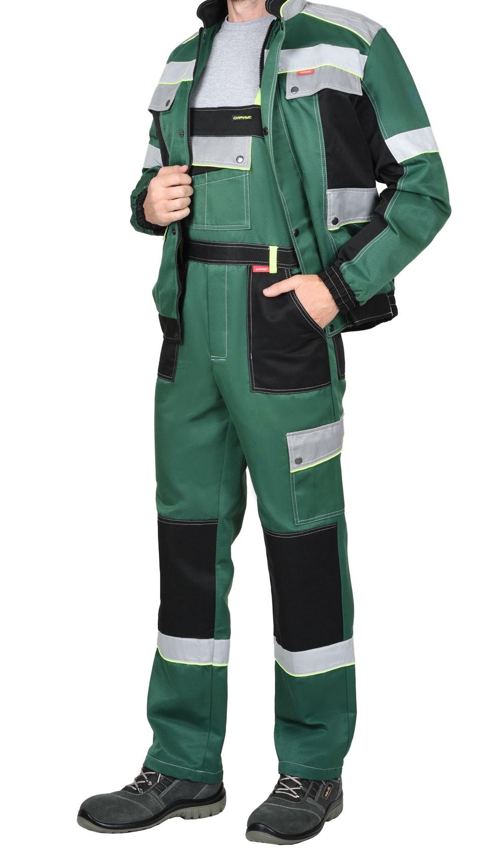 Костюм "С-Механизатор-2" куртка, брюки / куртка, полукомбинезон (серый, васильковый, зеленый) - б/с - фото 2