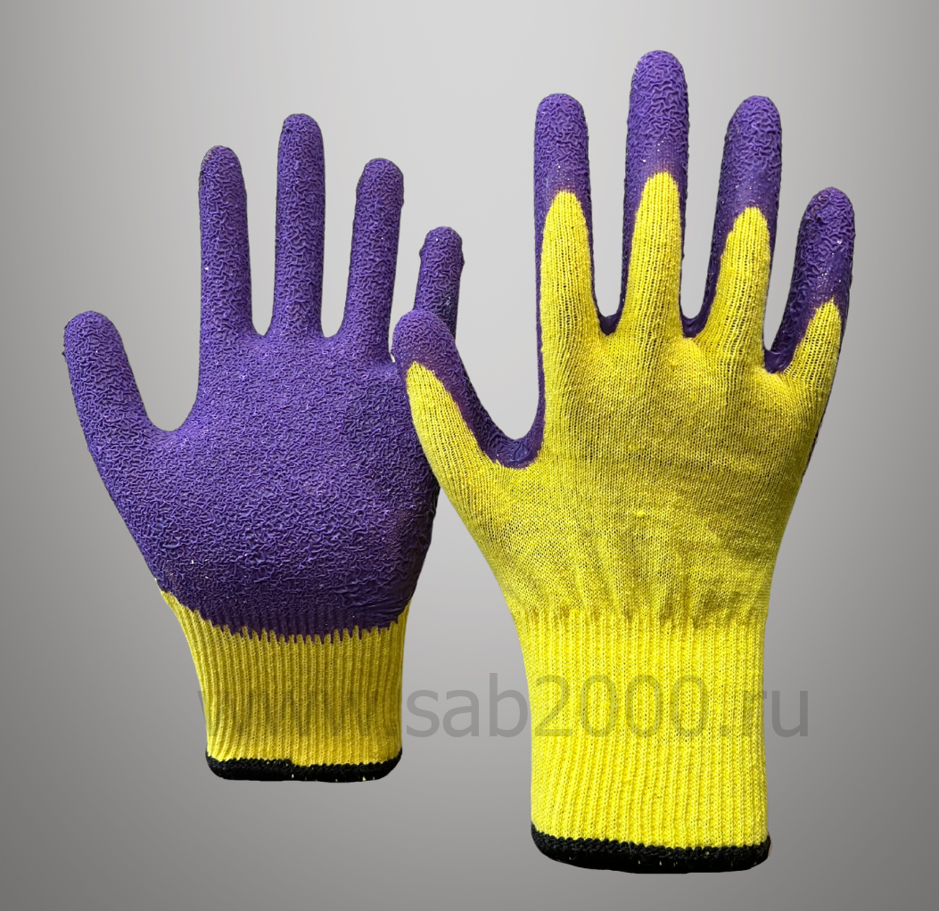Перчатки трикотажные с текстурированным латексным покрытием "Кулак" 13кл (желто-черные) - фото 1
