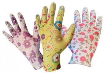 Перчатки нейлоновые садовые с полиуретановым покрытием "Цветочек" (разноцветные)