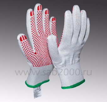 Рабочие трикотажные перчатки х/б с ПВХ "Люкс+" (13 класс, 5 нитей), по ГОСТ с маркировкой
