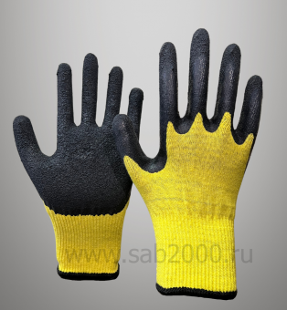 Перчатки трикотажные с текстурированным латексным покрытием "Кулак" 13кл (желто-черные)