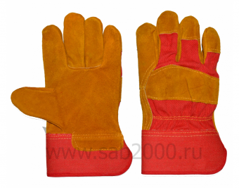 Перчатки спилковые комбинированные желто-красные