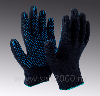 Черные перчатки х/б (10кл; 5,6н) с ПВХ "Премиум" (точка, волна, протектор)