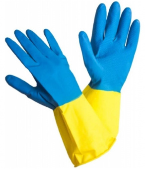 Перчатки хозяйственные латексные "сине-желтые"