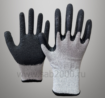 Перчатки трикотажные с текстурированным латексным покрытием "Кулак" 13кл (серо-черные)